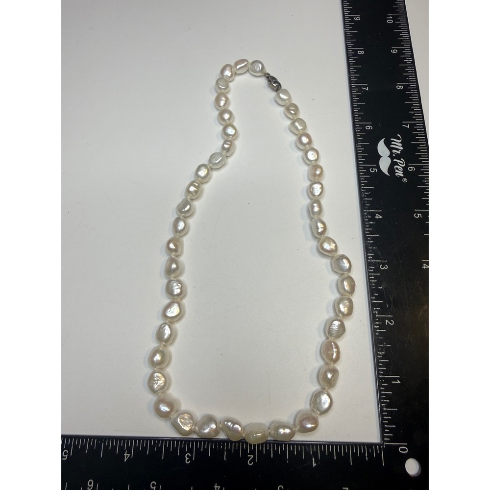 Sterling Silver 925 White Baroque Freshwater Cultured Pearl Necklace 17.5"